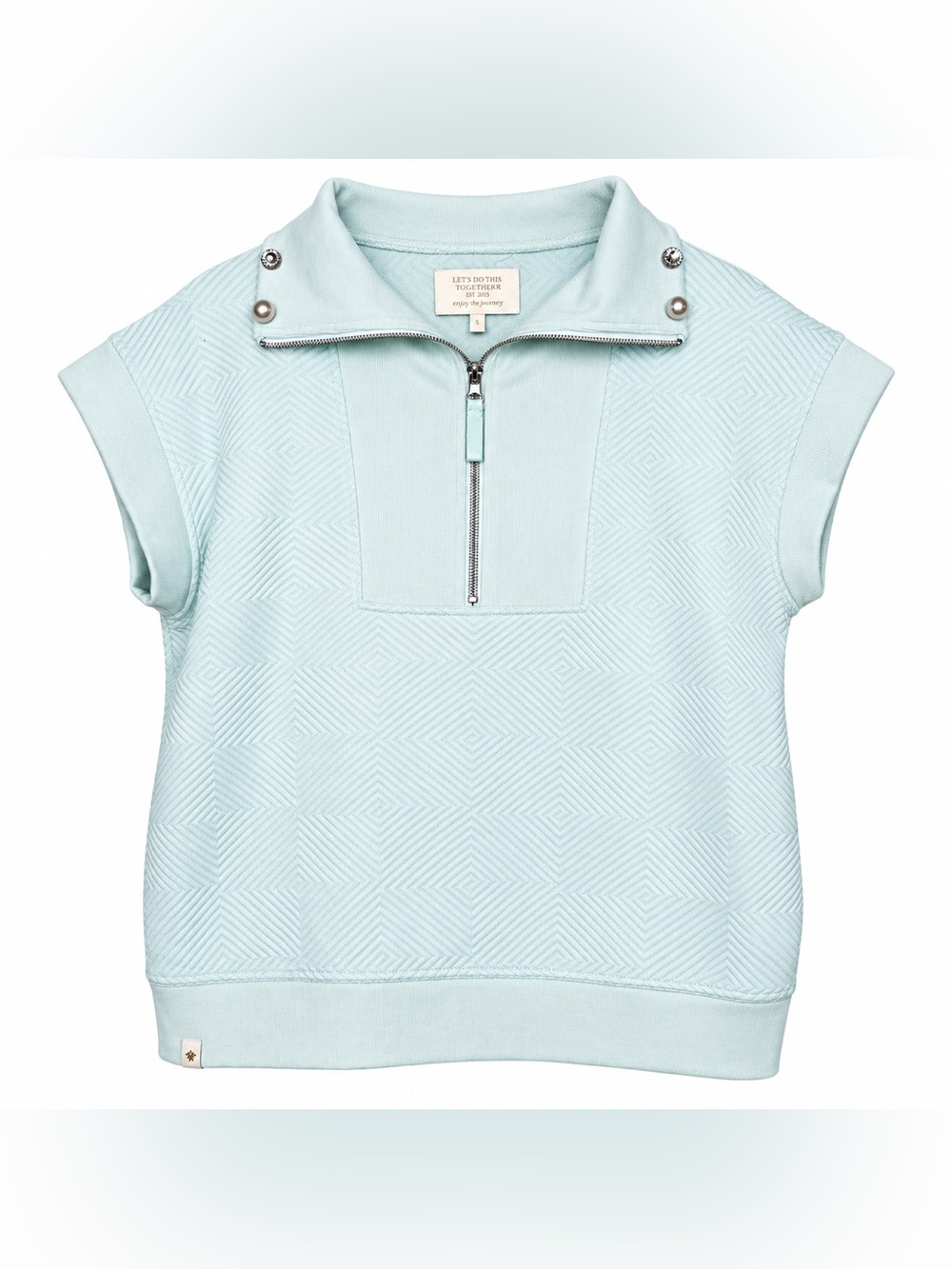 Simply Southern Quilted Quarter Zip Top Large Blue Pearl Rhinestone Preppy